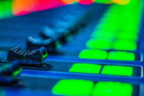close-up of a mixing board