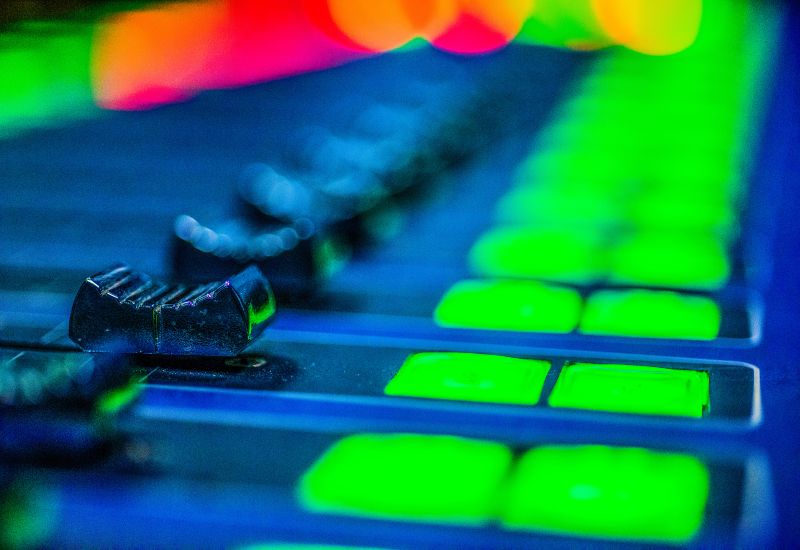 close-up of a mixing board